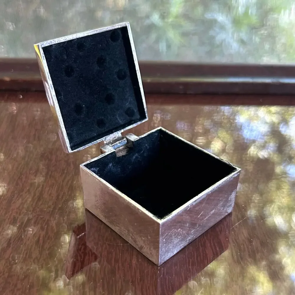 Vintage Silver Plated Rhinestone Studded Trinket Box – 2” Square Jewelry Box